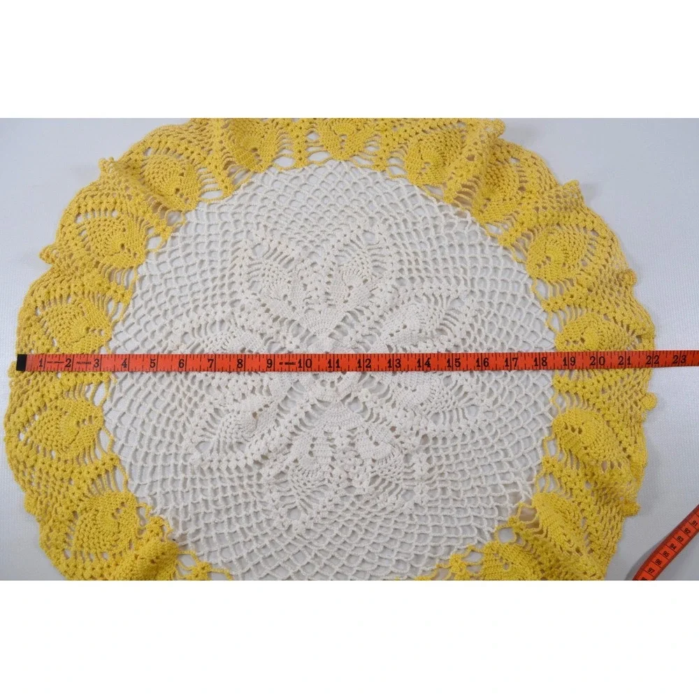 Vintage Round White & Yellow Handmade Crochet Doily 22
